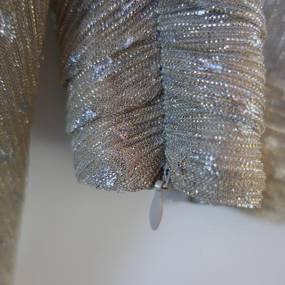 House of Harlow X Revolve Top Small Gold Metallic Twist Front Sheer Crop Blouse - Picture 4 of 7